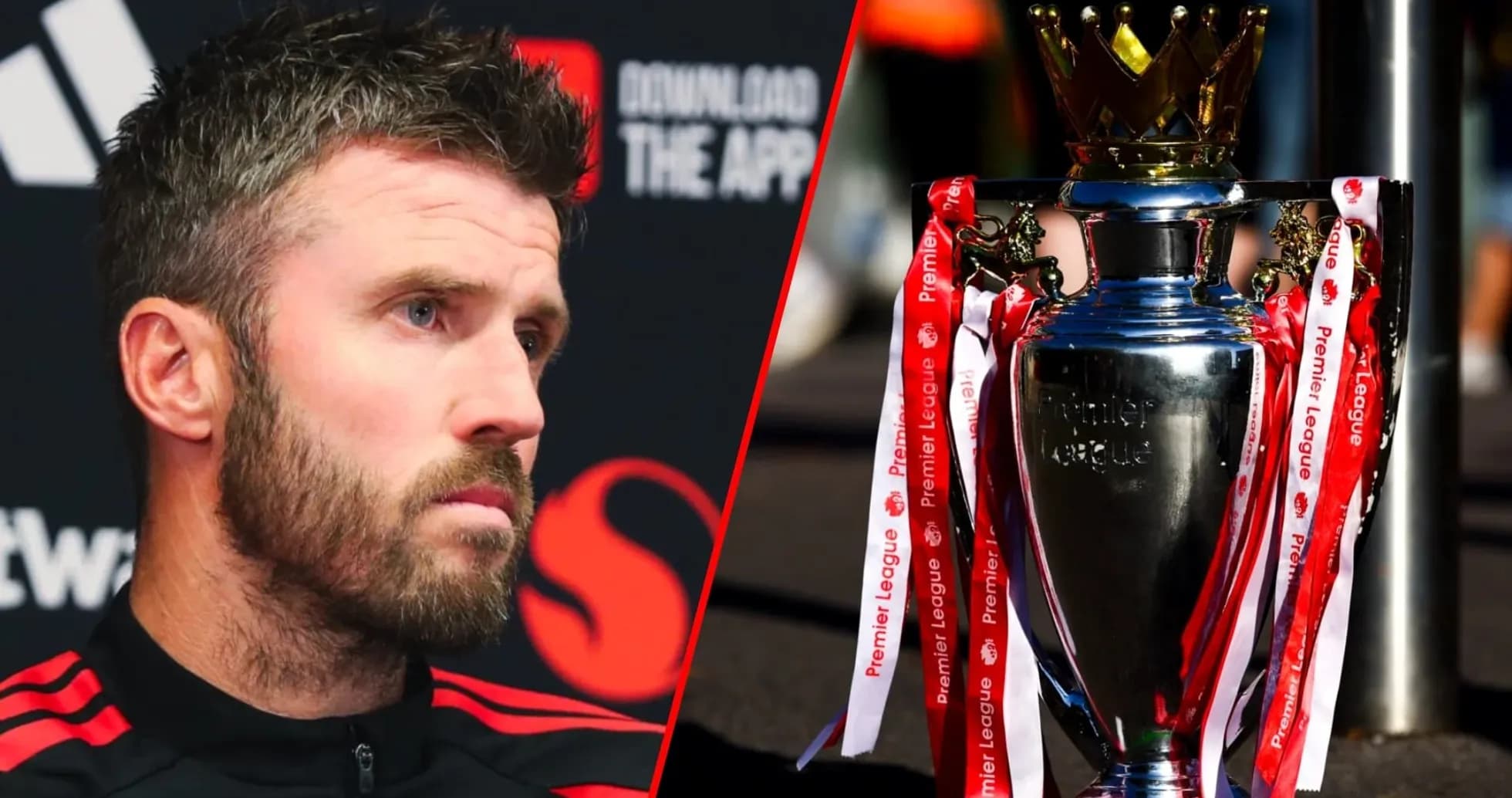 Player in training gear next to Premier League trophy Player in training gear next to Premier League trophy