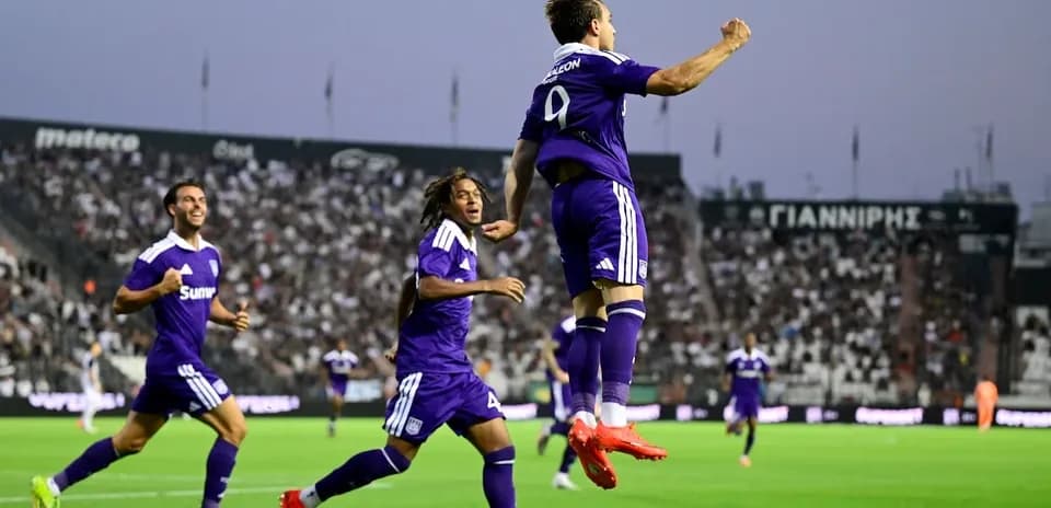 Anderlecht players celebrating a goal during match Anderlecht players celebrating a goal during match