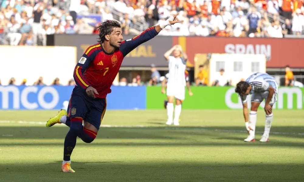Spain player celebrating goal during match against Argentina Spain player celebrating goal during match against Argentina