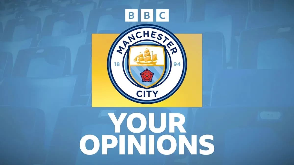 Manchester City logo with BBC Your Opinions text Manchester City logo with BBC Your Opinions text