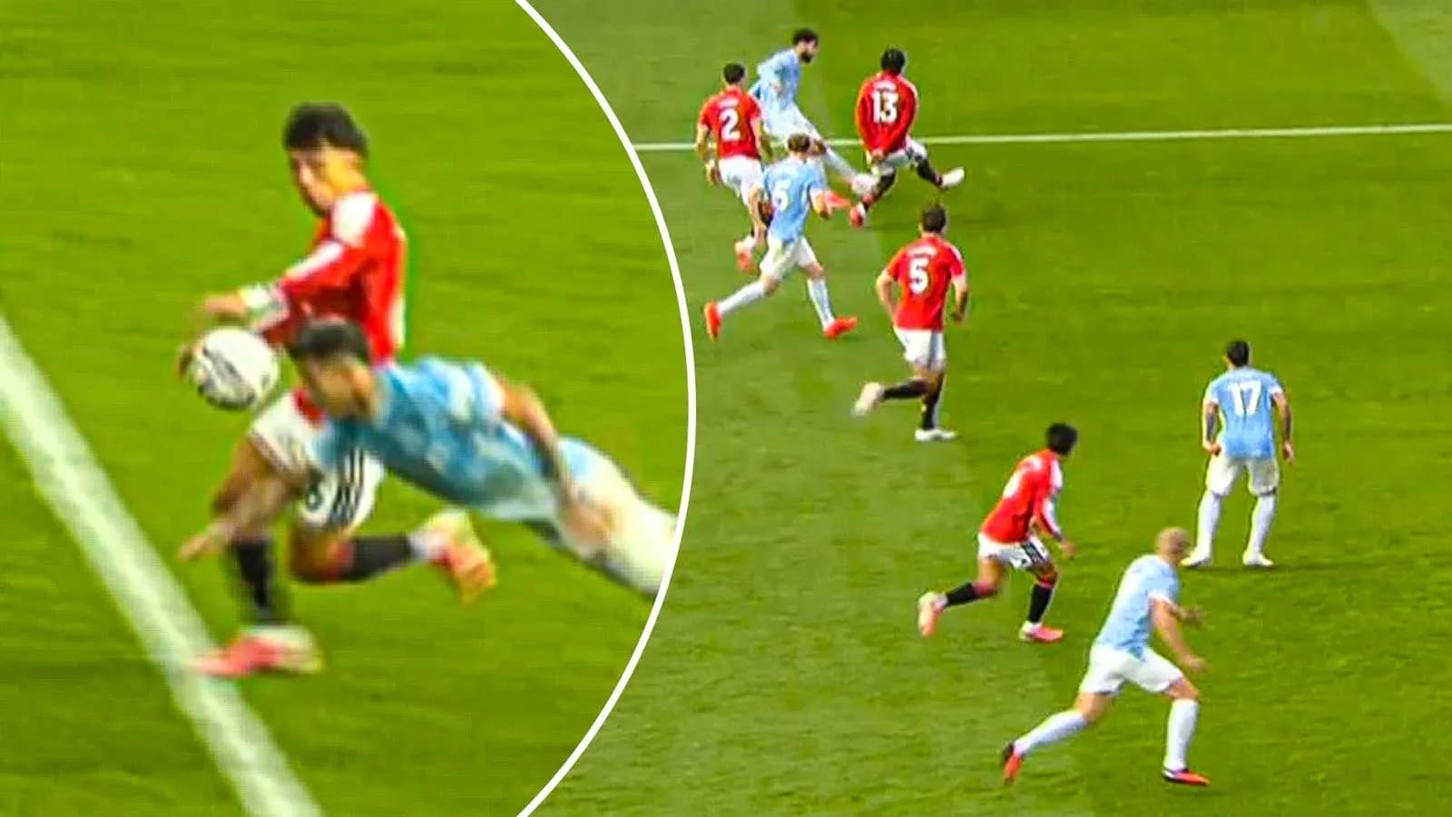 Player attempting to save ball near goal line Player attempting to save ball near goal line