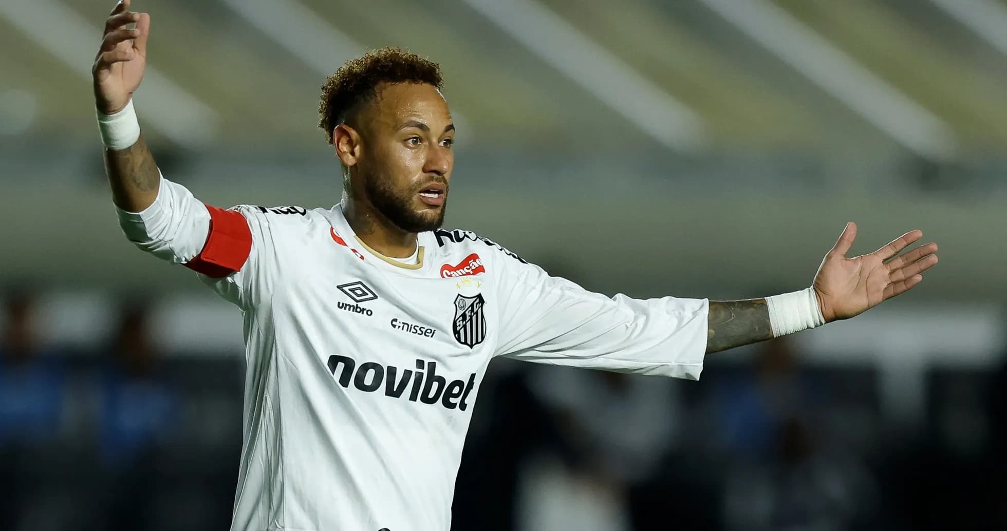 Neymar gesturing during a Santos FC match Neymar gesturing during a Santos FC match