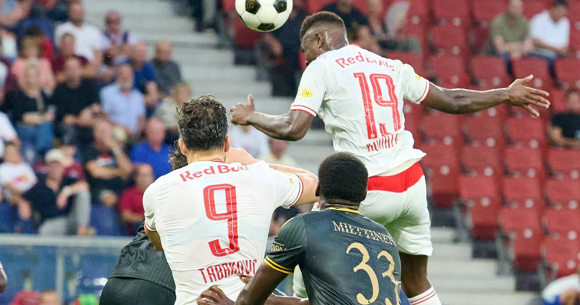 Red Bull Salzburg players competing for the ball Red Bull Salzburg players competing for the ball