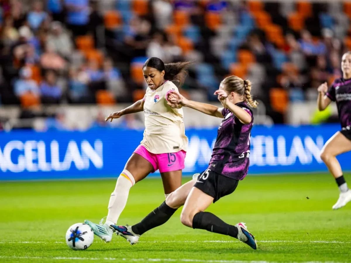 Player tackling during San Diego Wave vs Orlando Pride match Player tackling during San Diego Wave vs Orlando Pride match