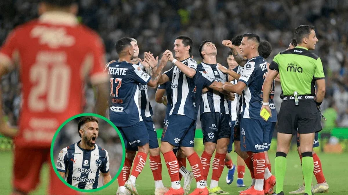 Monterrey players celebrating a goal during match Monterrey players celebrating a goal during match