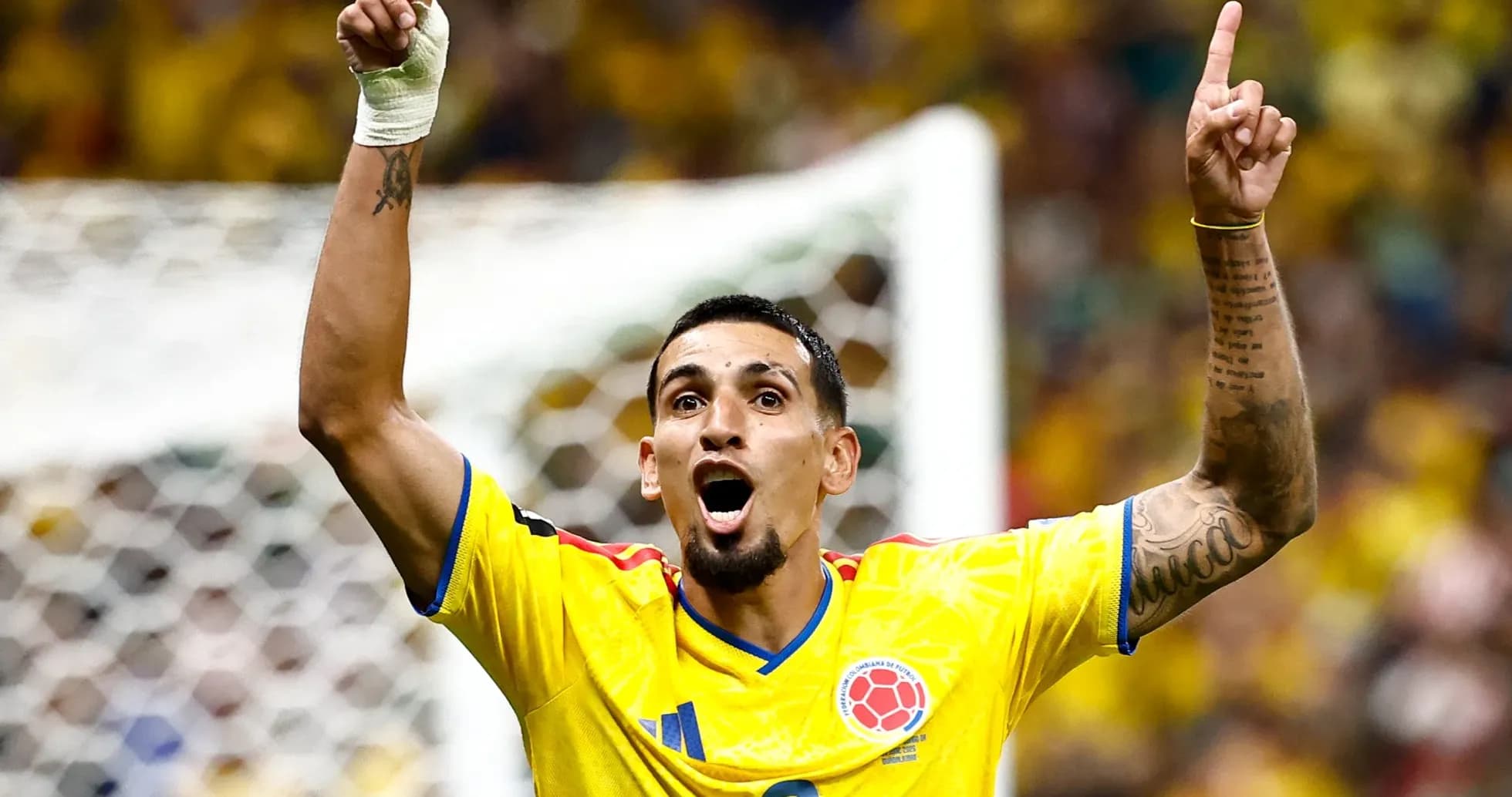 Colombian player celebrating a goal during match Colombian player celebrating a goal during match