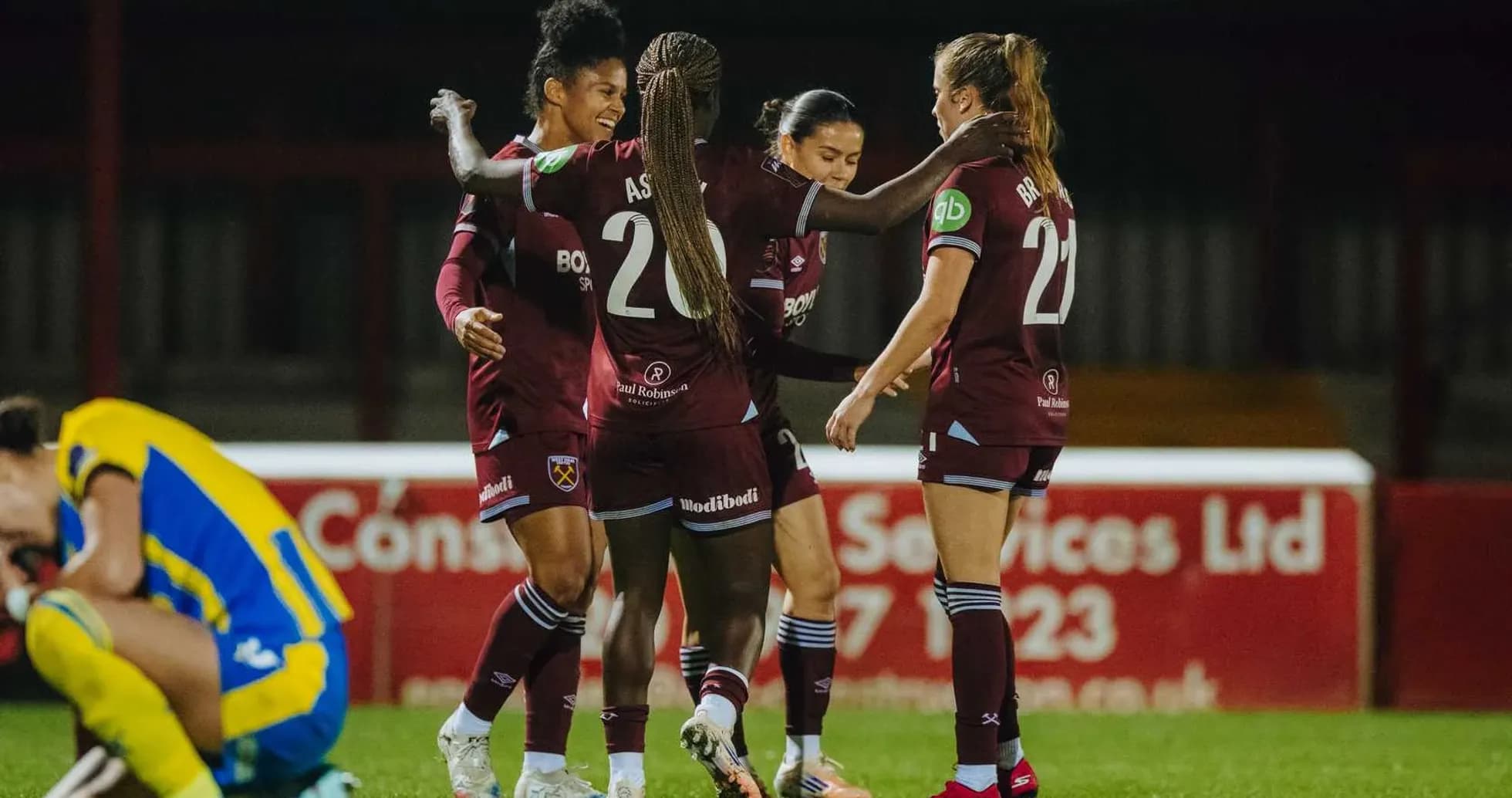 West Ham players celebrating during FA WSL match West Ham players celebrating during FA WSL match