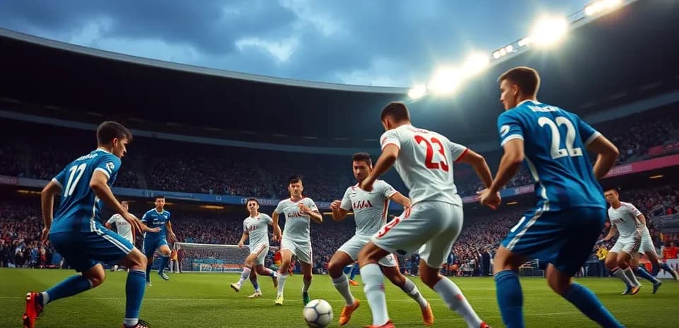 Players competing for the ball in football match Players competing for the ball in football match