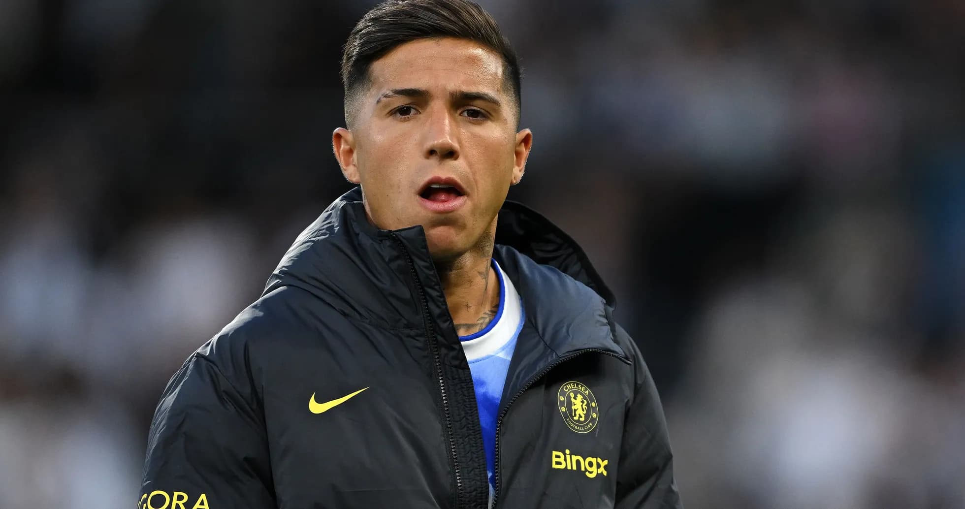 Player in Chelsea jacket during match warm-up Player in Chelsea jacket during match warm-up