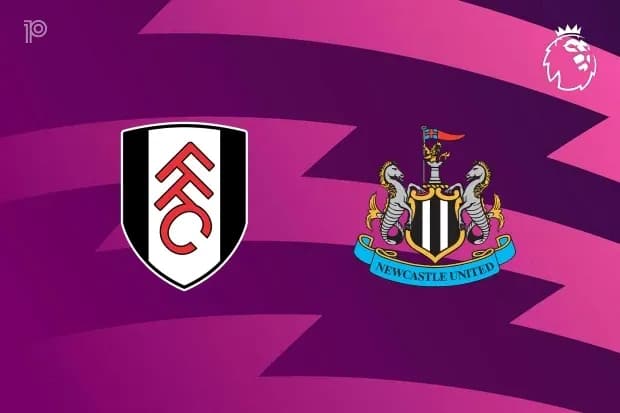 Logos of Fulham and Newcastle United on purple background Logos of Fulham and Newcastle United on purple background
