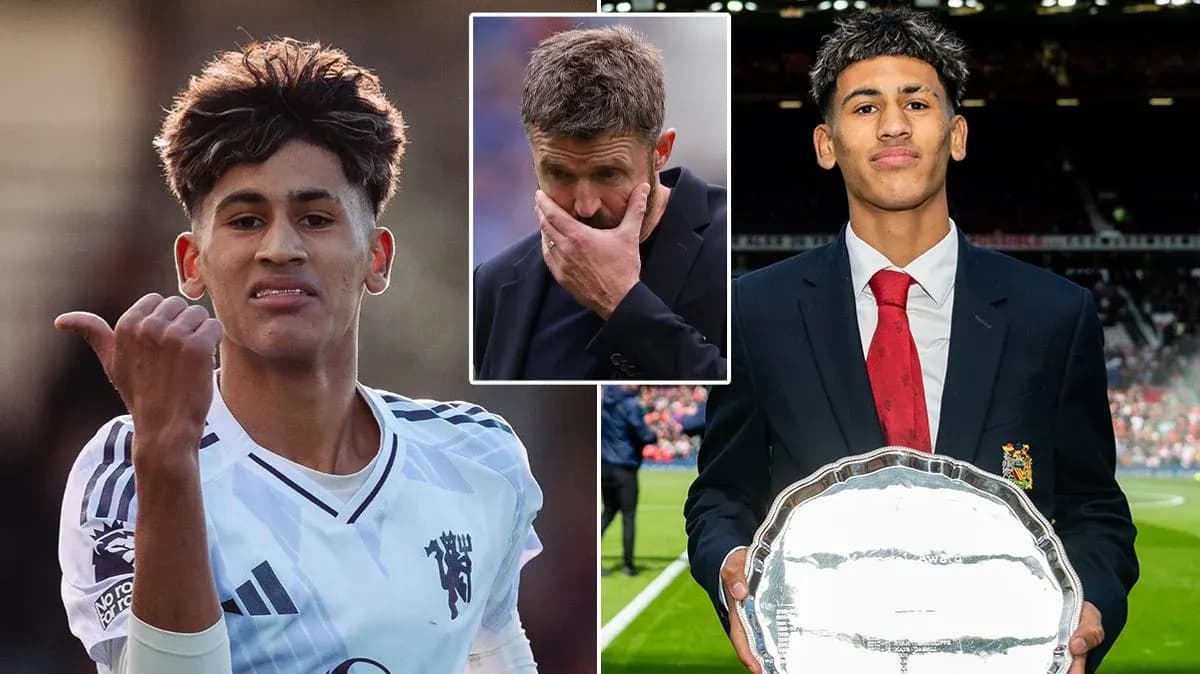 Young player celebrating with award, coach looking concerned Young player celebrating with award, coach looking concerned