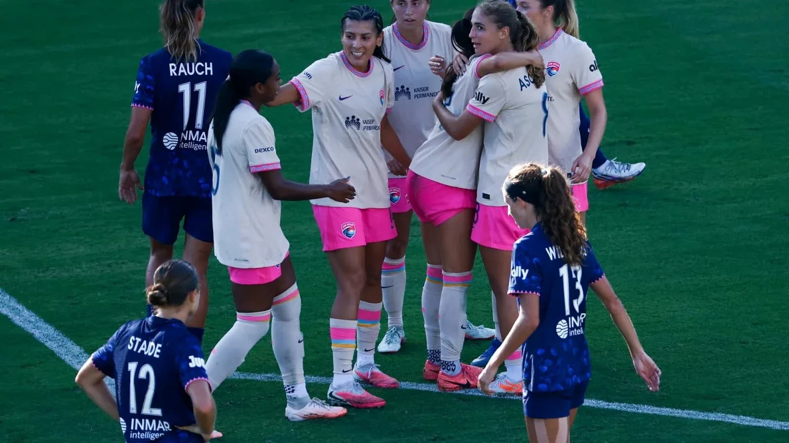 San Diego Wave celebrating a goal against North Carolina Courage San Diego Wave celebrating a goal against North Carolina Courage