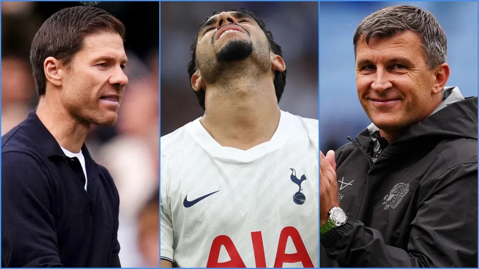 Three individuals during a football match moment Three individuals during a football match moment