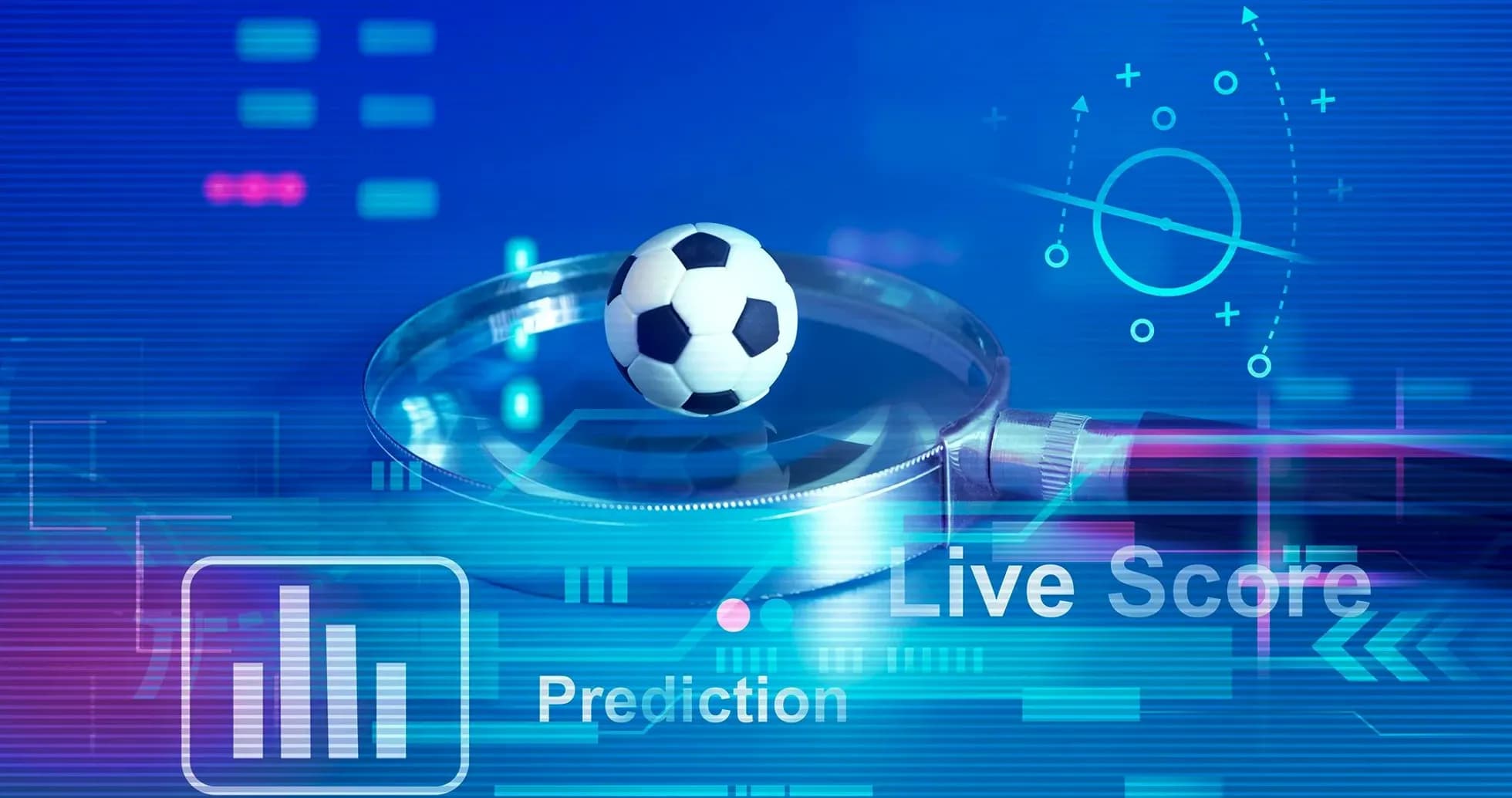 Soccer ball under magnifying glass with data graphics Soccer ball under magnifying glass with data graphics