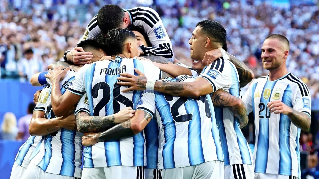 Argentina players celebrating a goal during match Argentina players celebrating a goal during match