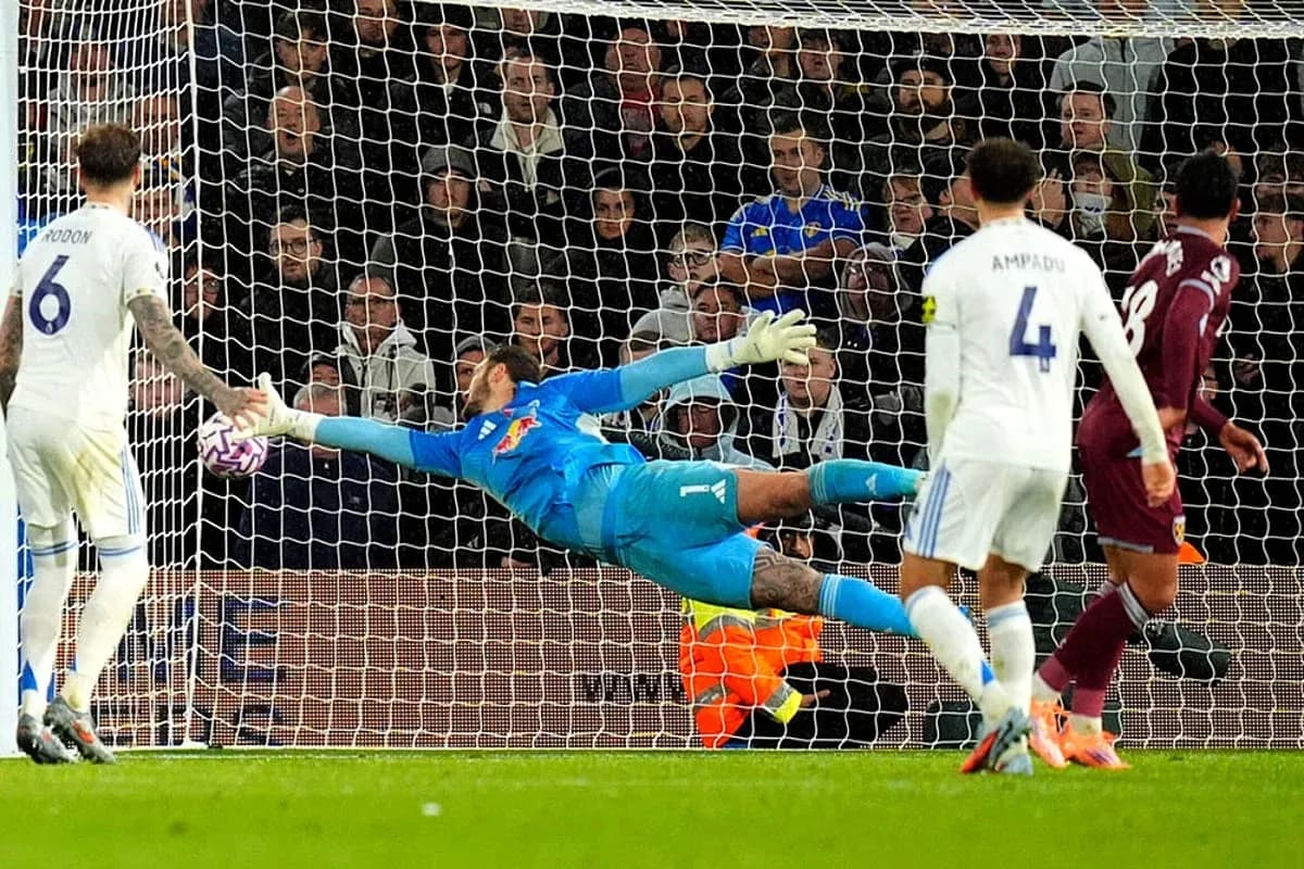 Goalkeeper saves a penalty during match Goalkeeper saves a penalty during match