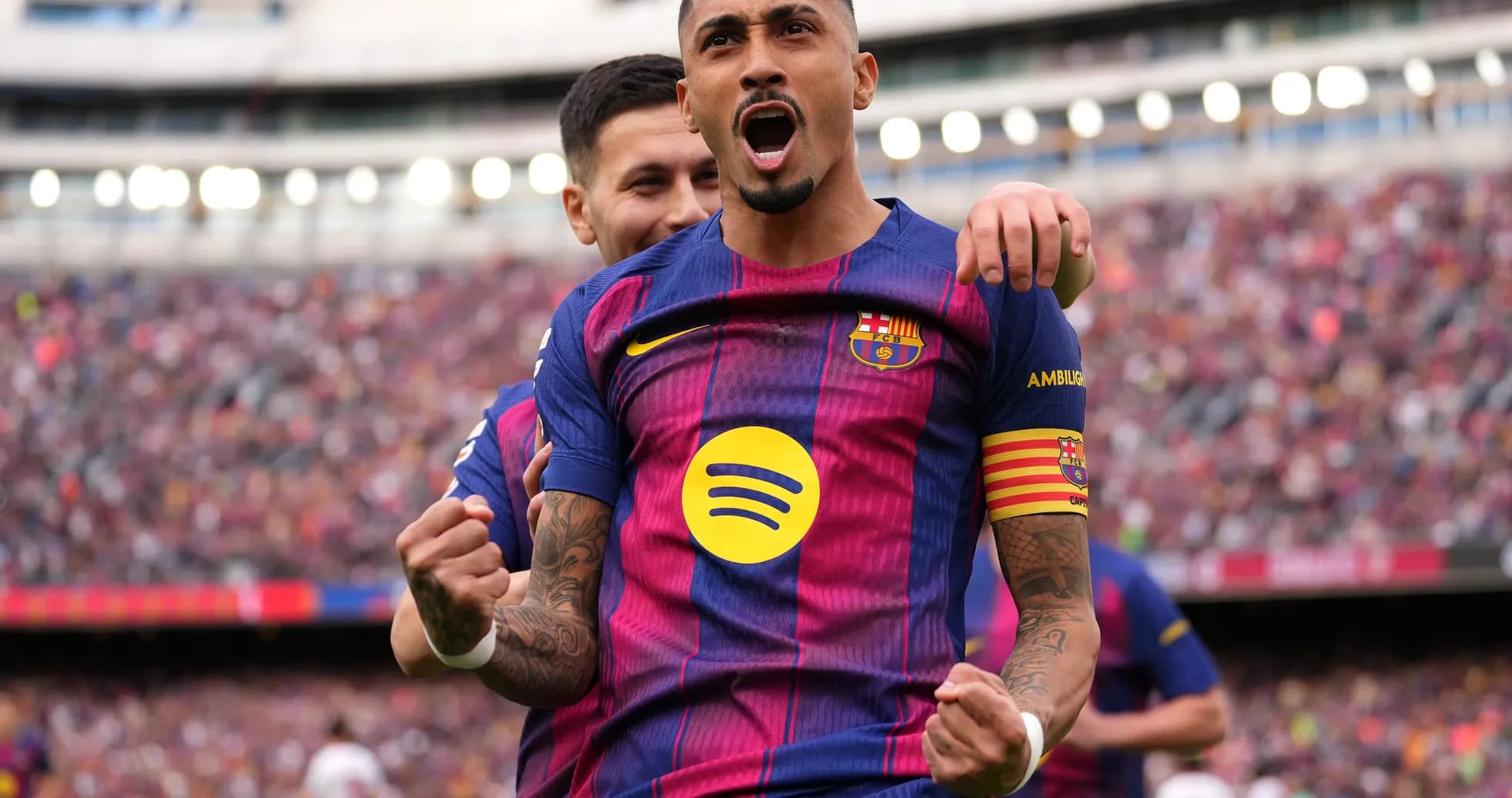 Barcelona player celebrating during La Liga match Barcelona player celebrating during La Liga match