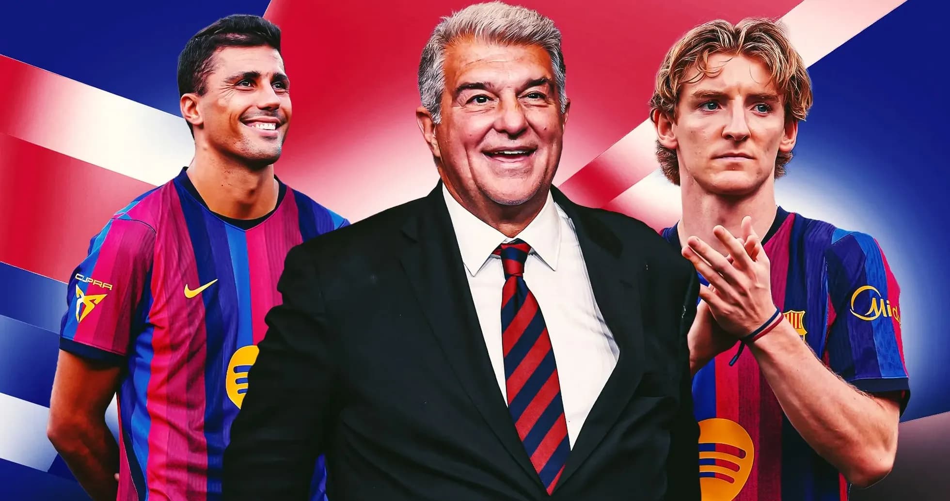 Barcelona president with two players in club jerseys Barcelona president with two players in club jerseys