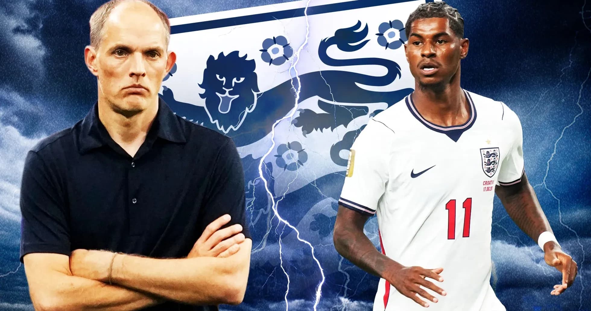 Coach and player in front of England flag background Coach and player in front of England flag background