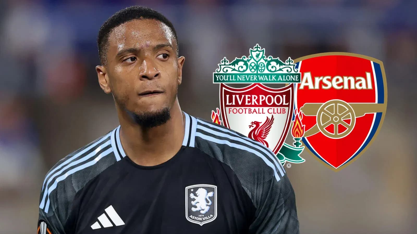 Goalkeeper with club logos of Liverpool and Arsenal Goalkeeper with club logos of Liverpool and Arsenal
