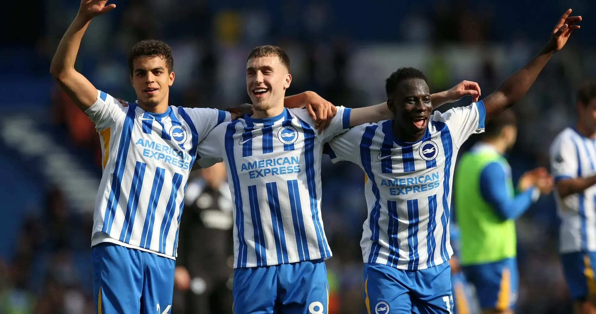 Brighton players celebrating together after match Brighton players celebrating together after match