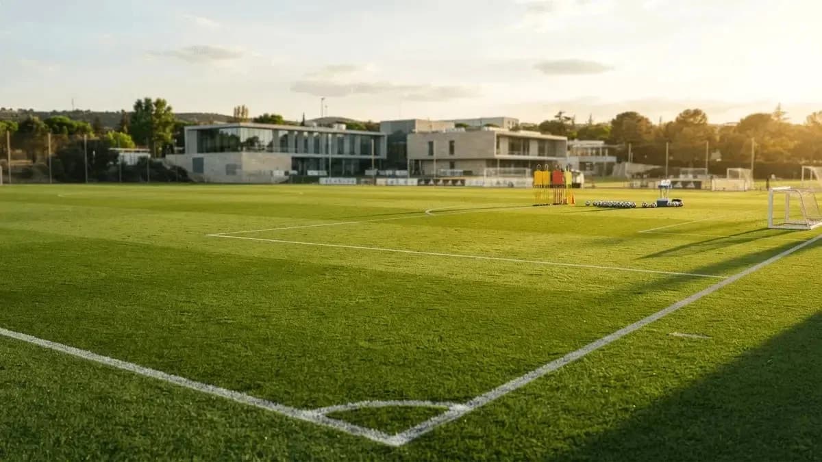 Soccer training pitch with cones and balls set up Soccer training pitch with cones and balls set up