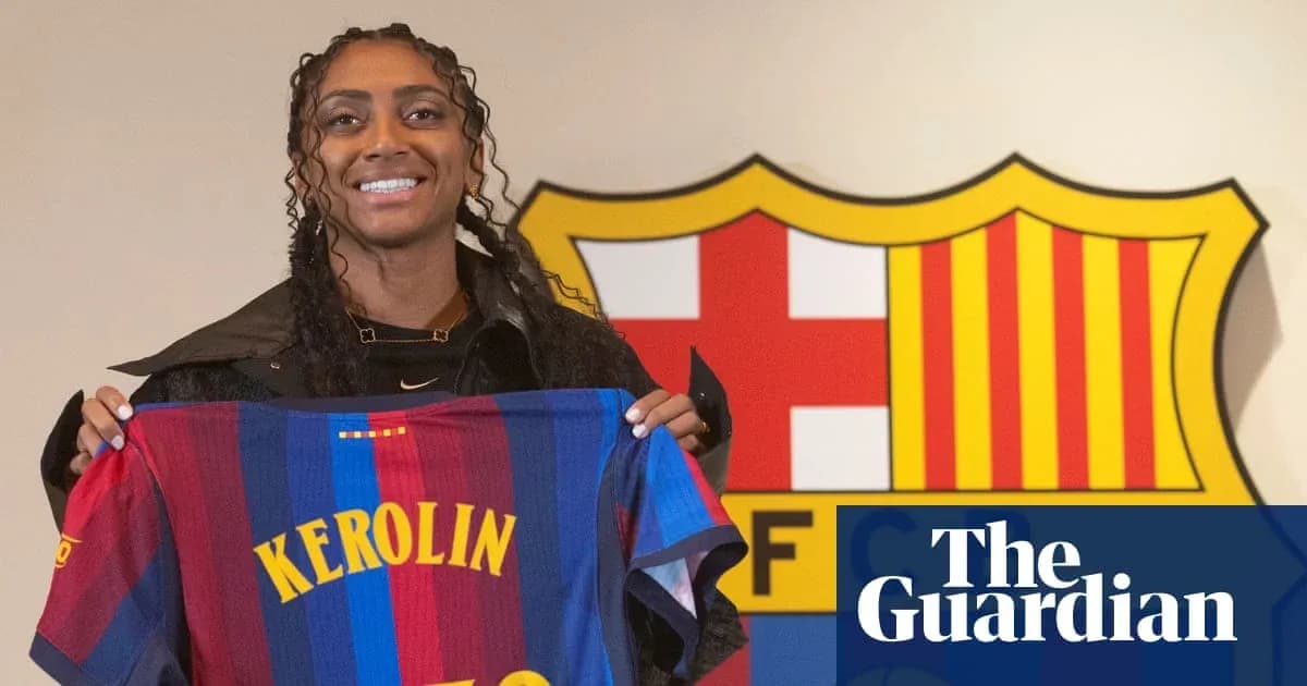 Player holding FC Barcelona jersey with name Kerolin Player holding FC Barcelona jersey with name Kerolin