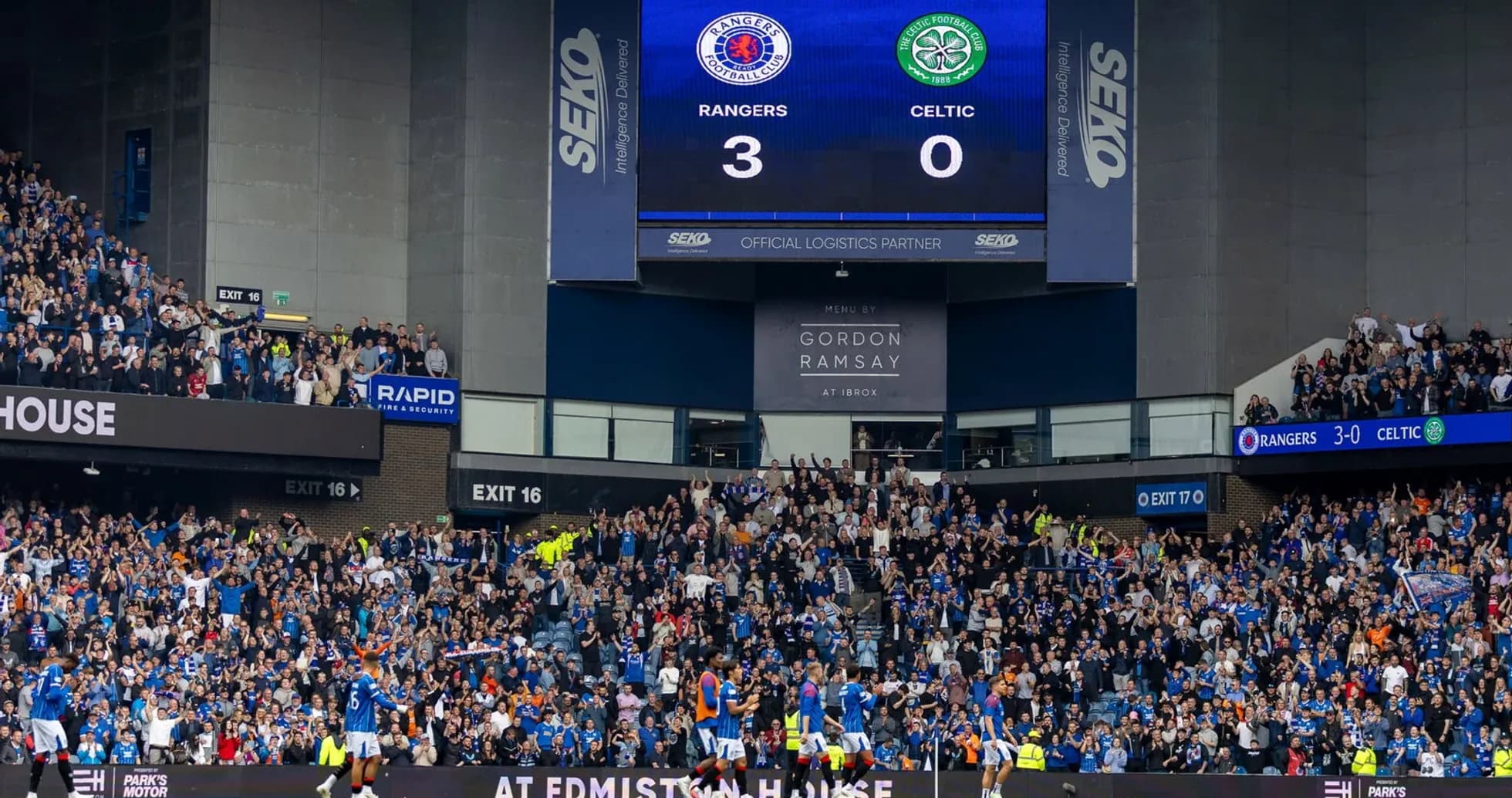 Rangers leading Celtic 3-0 during the match Rangers leading Celtic 3-0 during the match