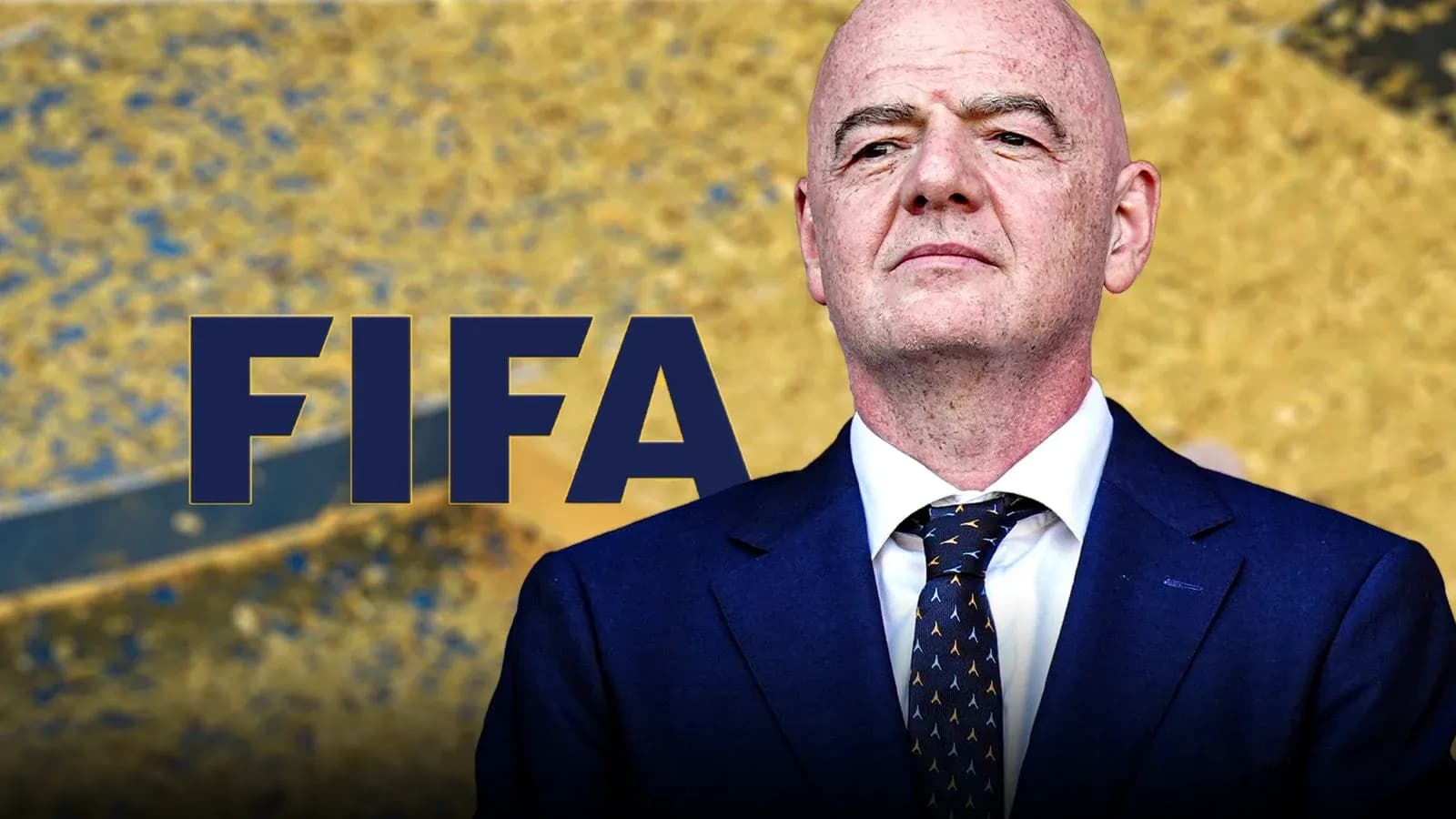 FIFA president speaking at event with logo FIFA president speaking at event with logo