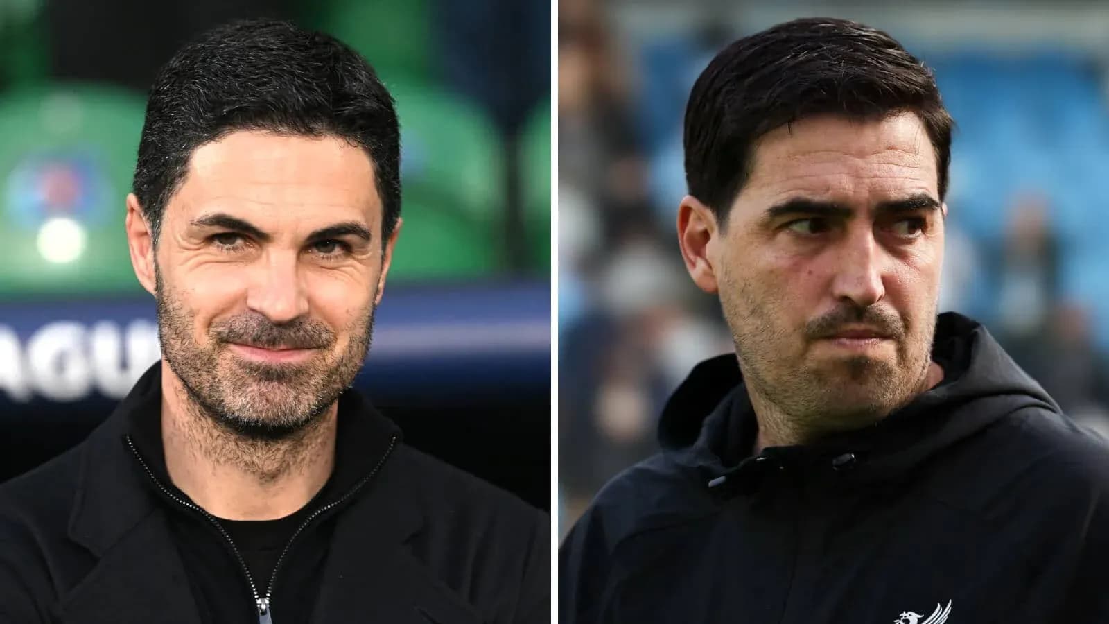 Two football managers on sidelines during match Two football managers on sidelines during match