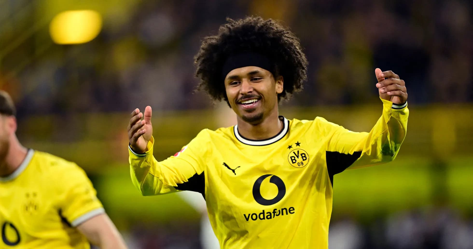 Borussia Dortmund player celebrating during match Borussia Dortmund player celebrating during match