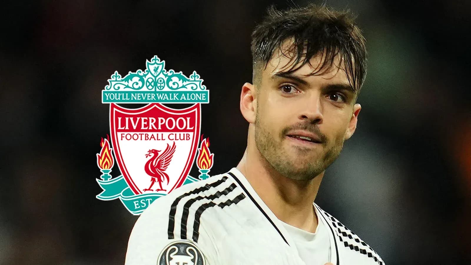 Player in front of Liverpool FC logo backdrop Player in front of Liverpool FC logo backdrop