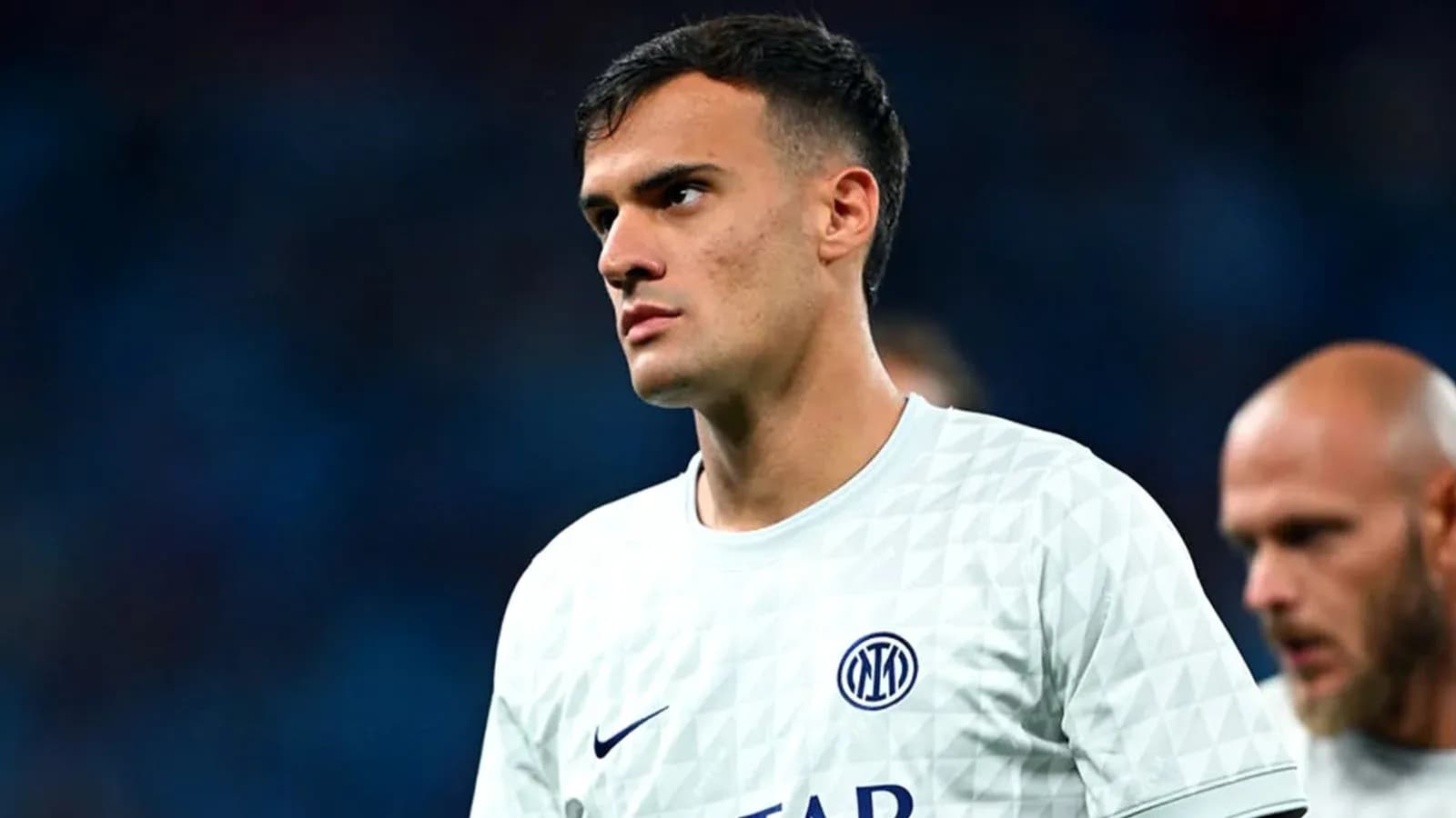 Player in Inter Milan jersey during match warm-up Player in Inter Milan jersey during match warm-up