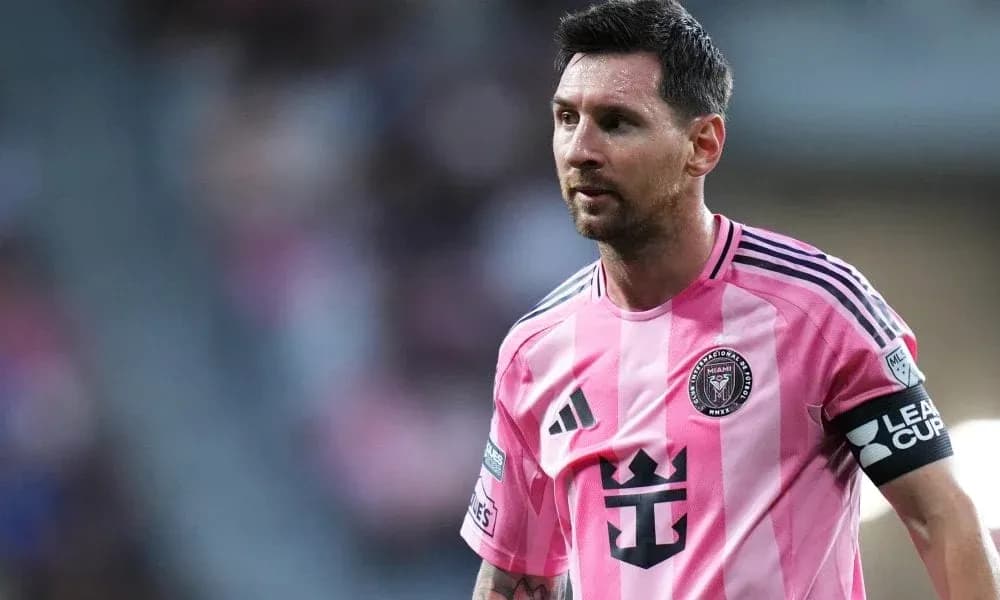 Lionel Messi in pink Inter Miami jersey during match Lionel Messi in pink Inter Miami jersey during match