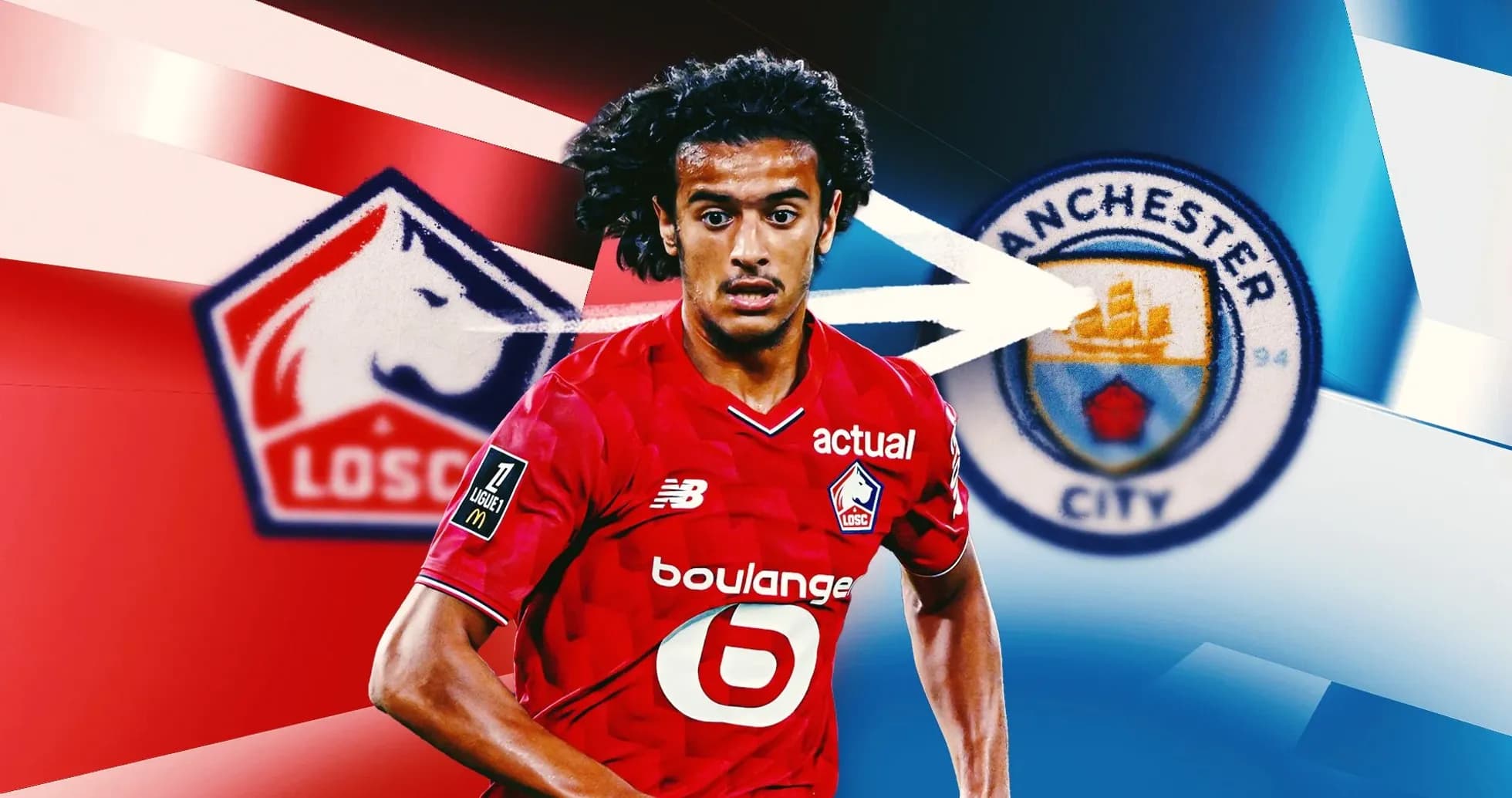 Player in LOSC jersey with Manchester City logo Player in LOSC jersey with Manchester City logo