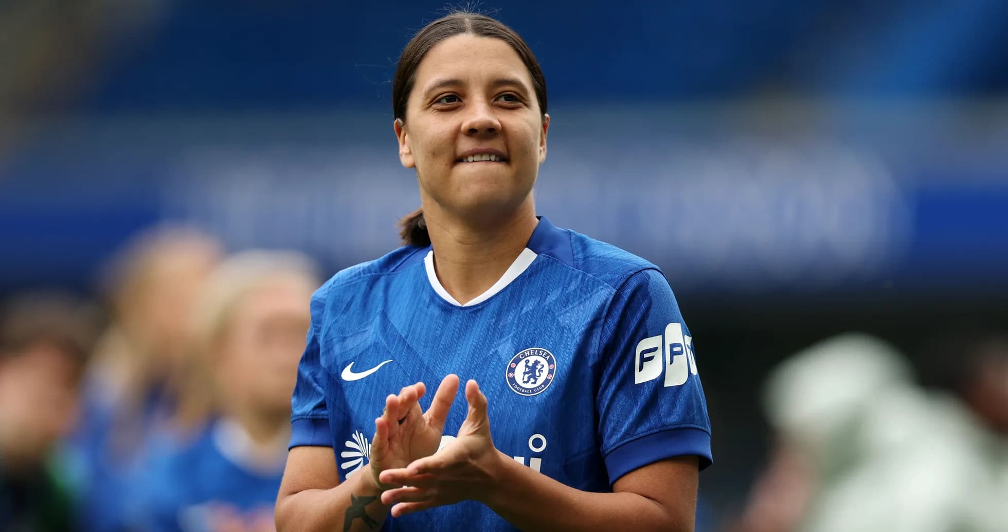Player applauding during match warm-up at Stamford Bridge Player applauding during match warm-up at Stamford Bridge