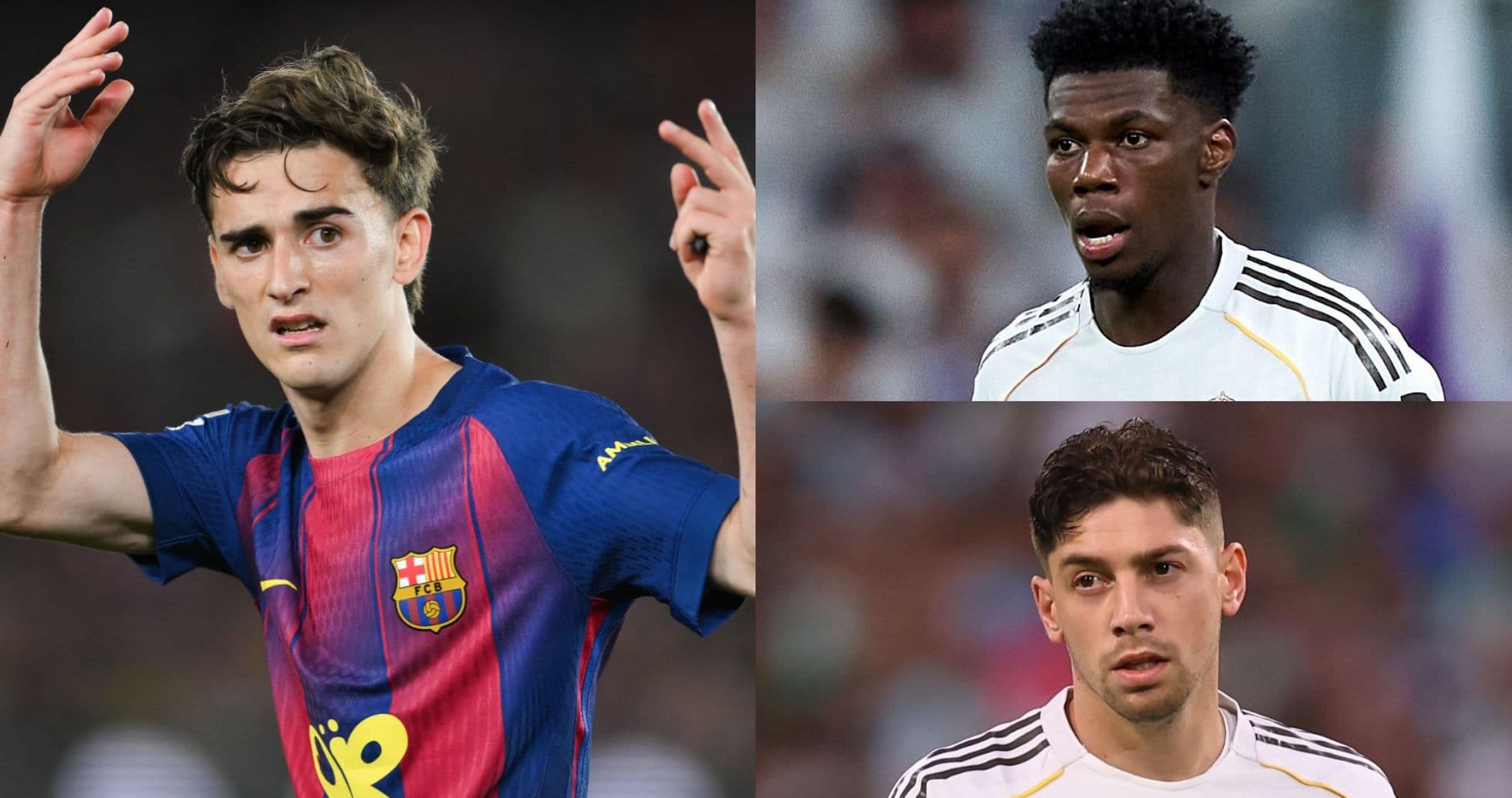 Three football players from Barcelona and Real Madrid Three football players from Barcelona and Real Madrid