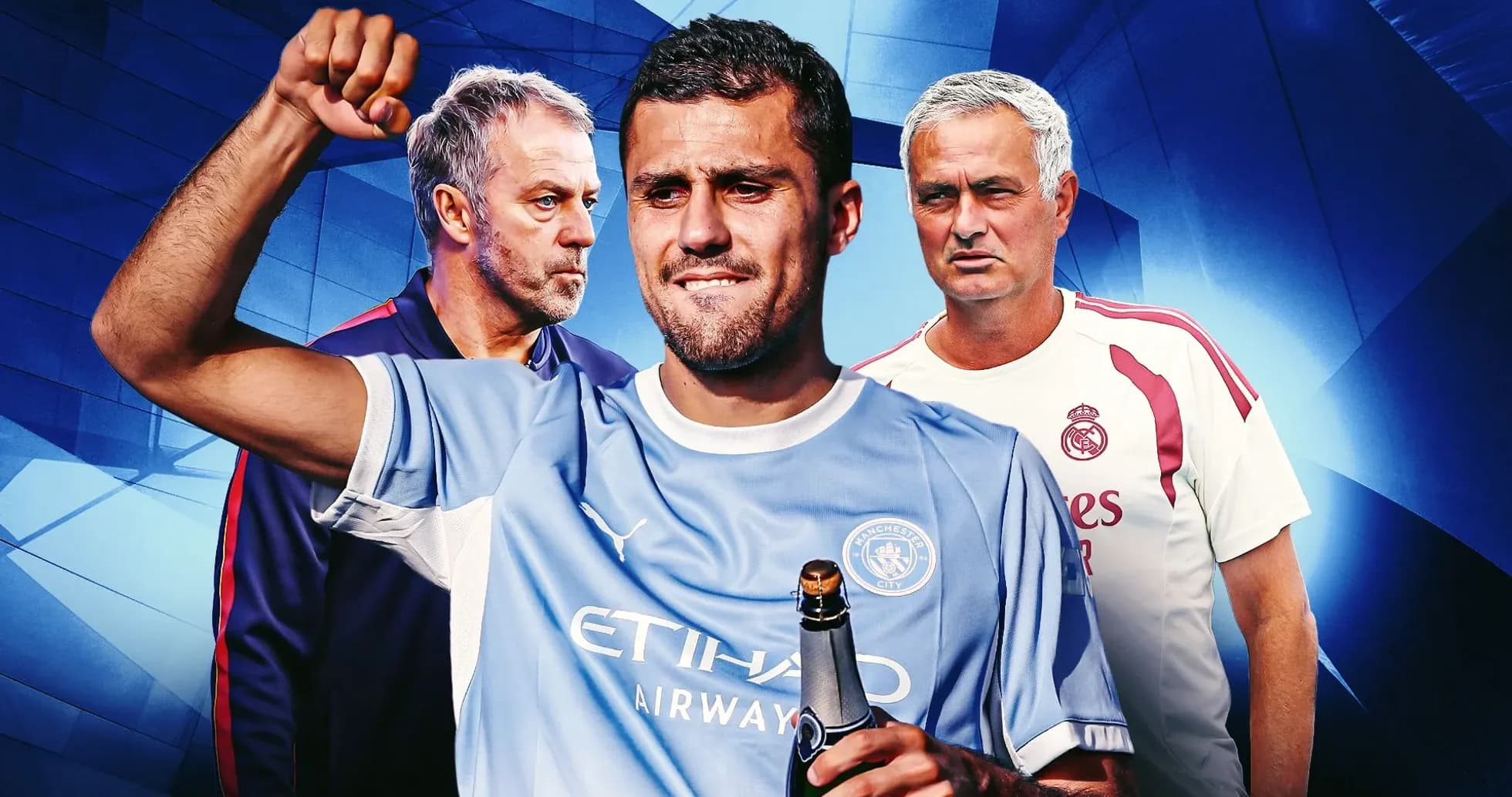 Player celebrating with champagne, coaches in background Player celebrating with champagne, coaches in background