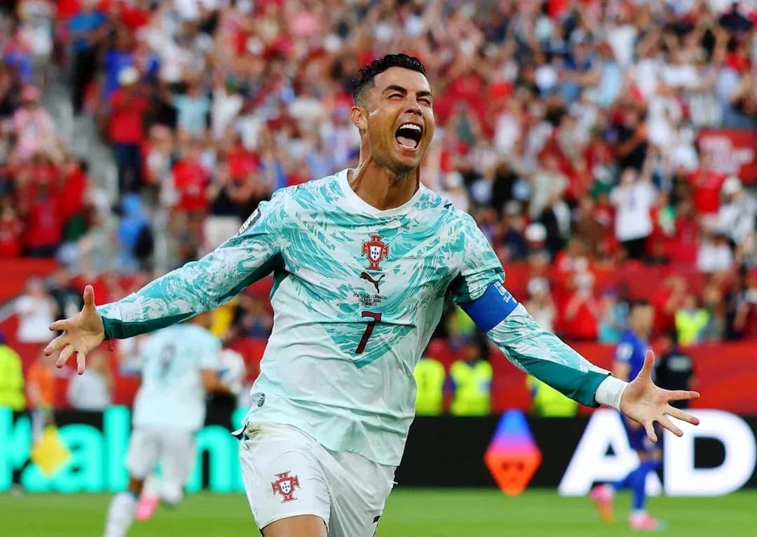 Cristiano Ronaldo celebrating a goal for Portugal Cristiano Ronaldo celebrating a goal for Portugal