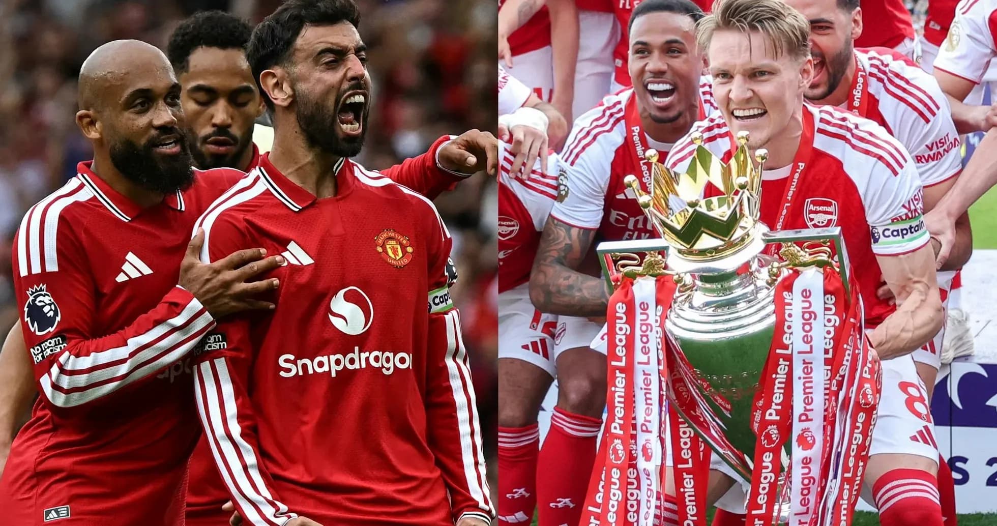 Manchester United players celebrating and Arsenal lifting trophy Manchester United players celebrating and Arsenal lifting trophy