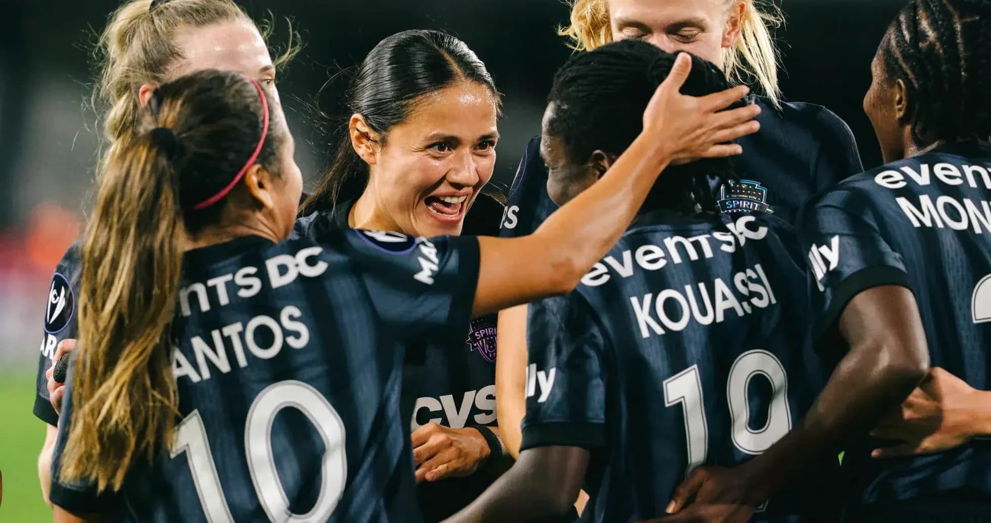 Washington Spirit players celebrating a goal Washington Spirit players celebrating a goal