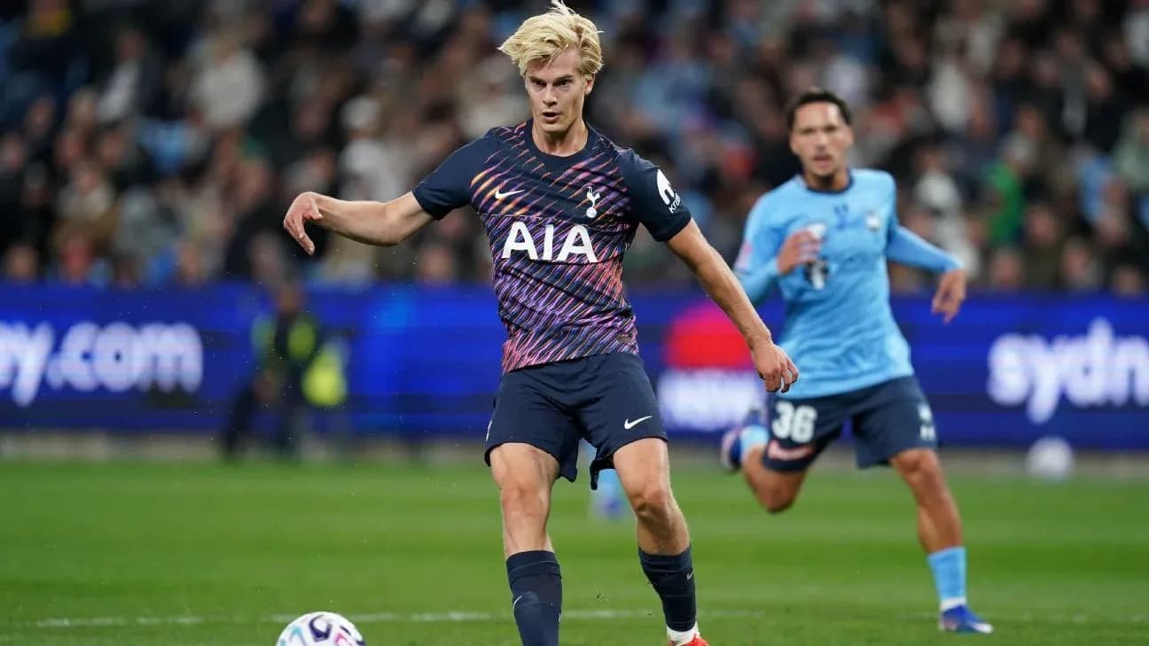 Player in Tottenham kit kicking ball during match Player in Tottenham kit kicking ball during match