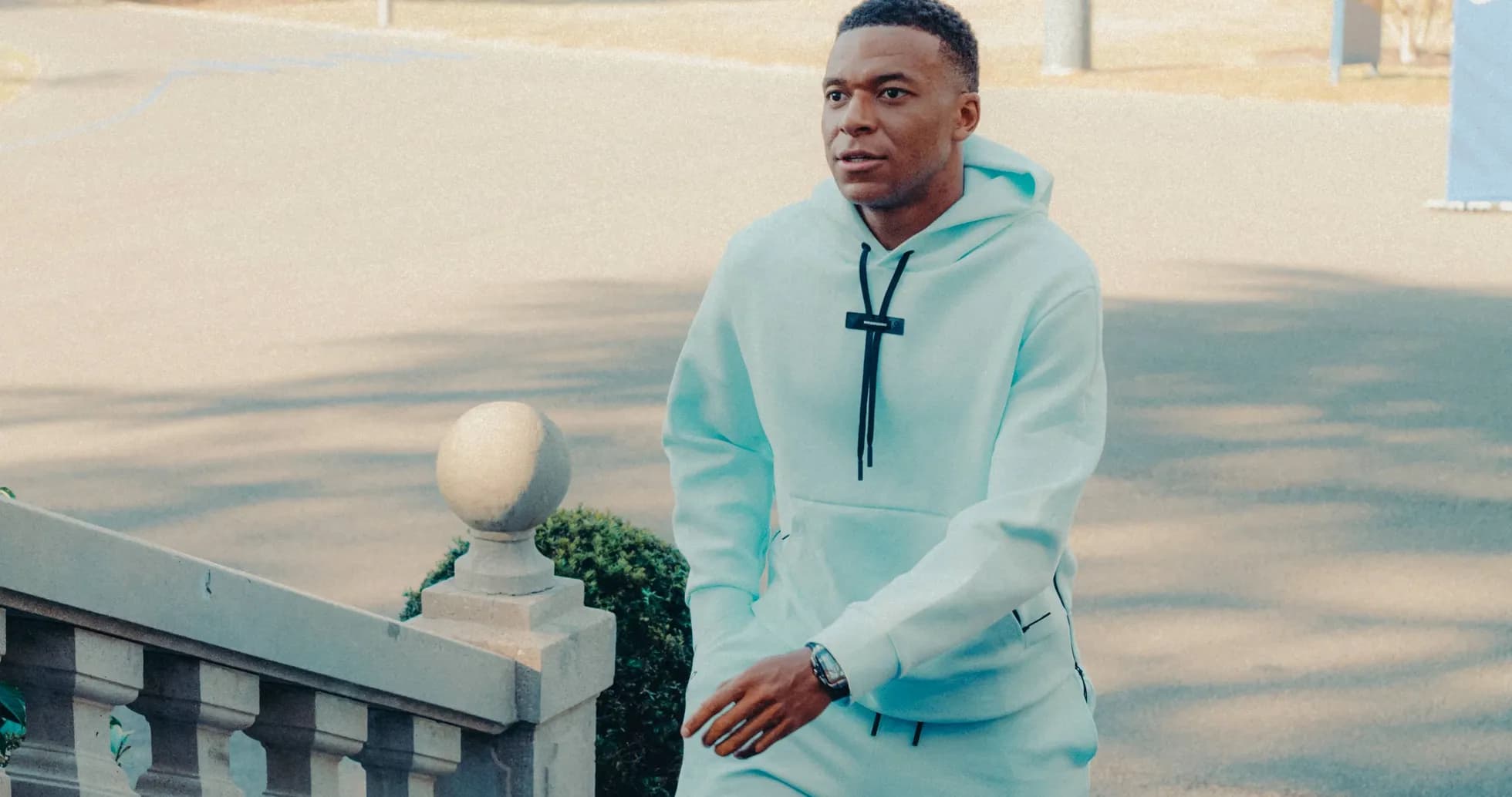 Player walking up stairs in light blue outfit Player walking up stairs in light blue outfit