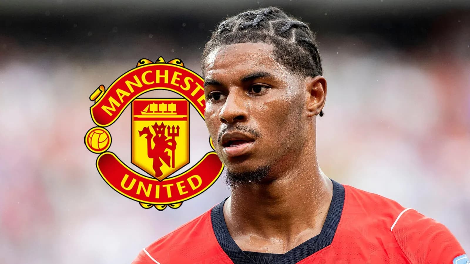 Player in Manchester United jersey with club logo Player in Manchester United jersey with club logo