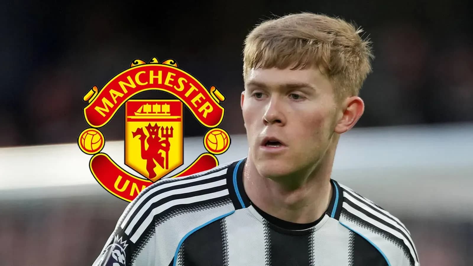 Player in Newcastle United kit with Manchester United logo Player in Newcastle United kit with Manchester United logo