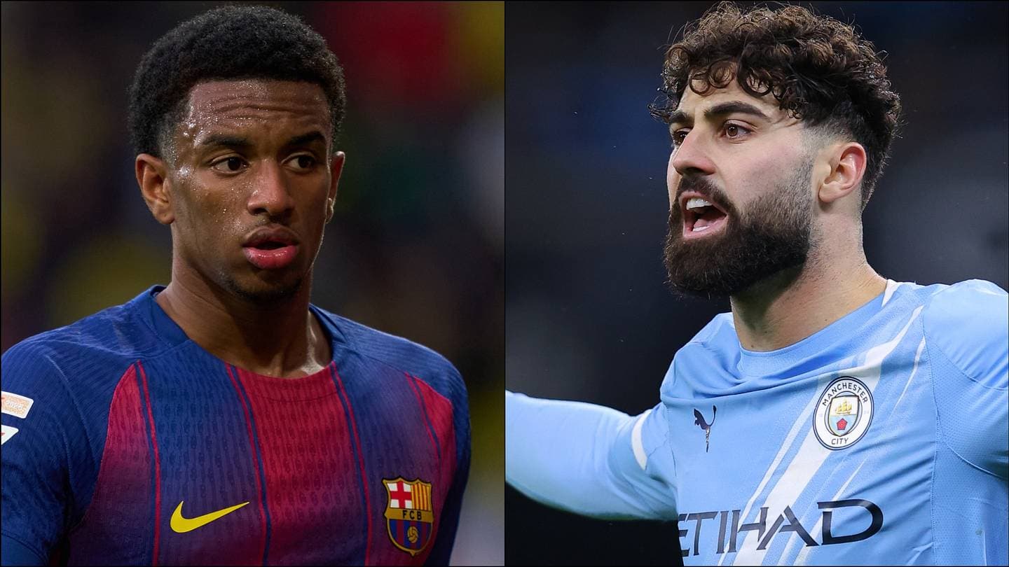 Two football players from Barcelona and Manchester City Two football players from Barcelona and Manchester City