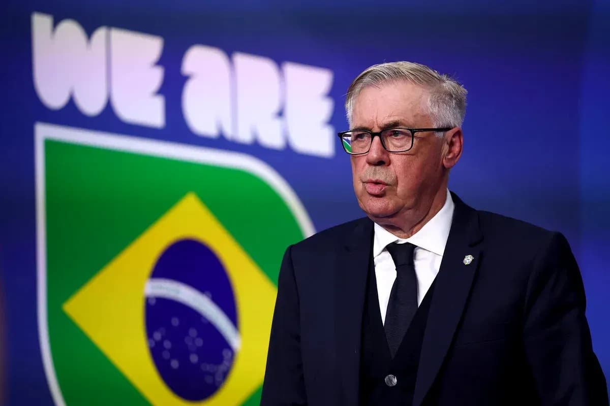 Man speaking at podium with Brazil flag backdrop Man speaking at podium with Brazil flag backdrop