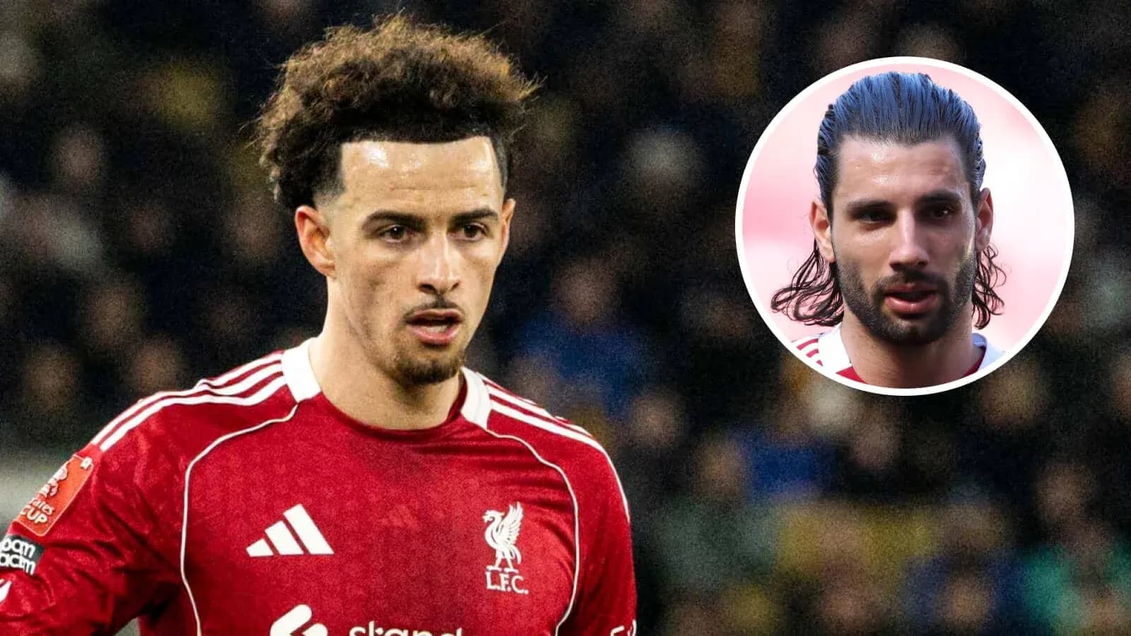 Liverpool player during match with inset of teammate Liverpool player during match with inset of teammate