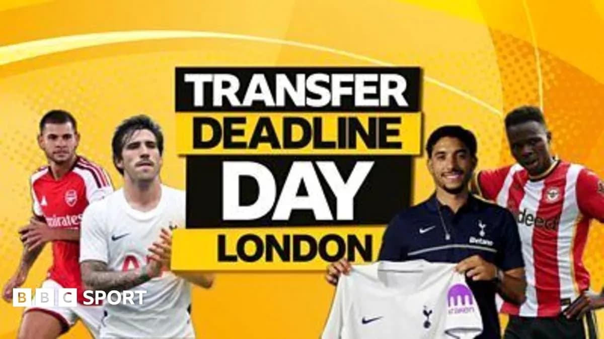 Players and text promoting Transfer Deadline Day in London Players and text promoting Transfer Deadline Day in London