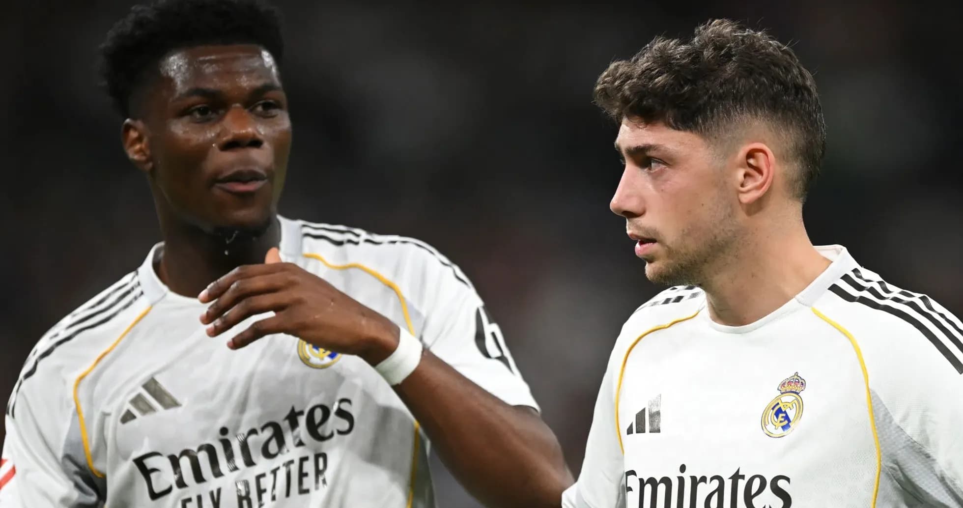 Two Real Madrid players discussing during match Two Real Madrid players discussing during match